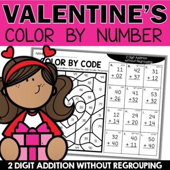 Preview of Valentines Day Color by Number | 2 Digit Addition without Regrouping Math Pages