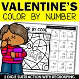 Valentines Day Color by Number - 2 Digit Subtraction with 