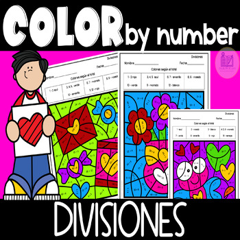 Preview of Valentines Day Color by Number Division - Spanish - Practica de Divisiones