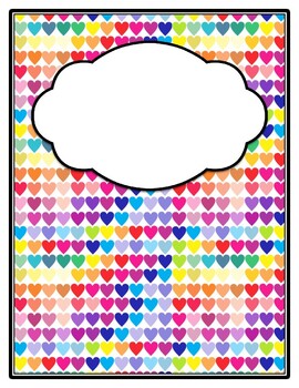 Valentines Day Colorful Hearts Binder Cover and Spines, Back to School