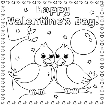 Valentines Day Coloring Page : Couple Birds Love Coloring Page Sheet ...