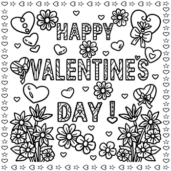 Valentines Day Coloring Page : Hearts & Flowers Coloring Page Sheet ...