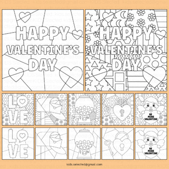 Valentines Day Coloring Pages Board Math Shape Pop Art Activities Heart ...