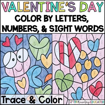 Preview of Valentines Day Coloring Sheets | Color by Numbers, Letters, and Sight Words