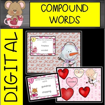 Preview of DIGITAL and PAPER Valentine's Day Compound Word Task Cards/Write the Room