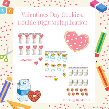 Preview of Valentines Day Cookies: Double Digit Multiplication