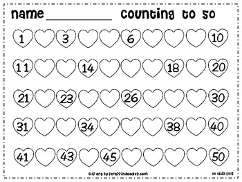 Preview of Free Kindergarten Valentine Counting Hearts to 50 / Math