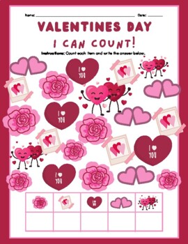 Valentines Day Counting Math Practice Preschool/ Kindergarten | TPT