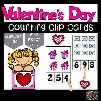 Preview of Valentines Day Count and Clip Number Cards