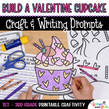 Preview of Build a Valentines Day Cupcake Craft, Writing Activity, & Template for February