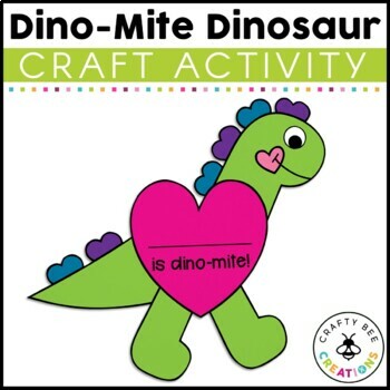 Preview of Valentines Day Name Craft Dinosaur February Kindergarten Preschool Writing Art