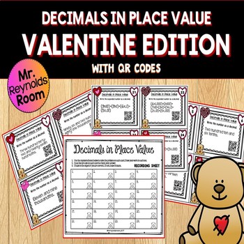 Preview of Valentines Day Decimals Place Value with QR Codes