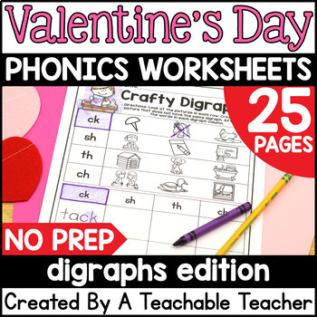 Preview of Valentines Day Digraphs Worksheets | Valentine's Day Phonics