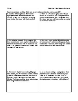 Preview of Valentine's Day Division Word Problems (Interpret the Remainder, 4th Grade)