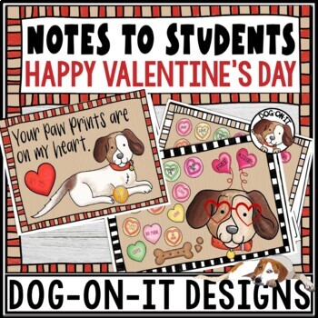 Preview of Valentines Day Puppy Dog Post Cards from Teacher to Students and Parents Notes