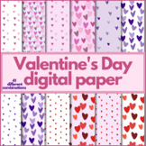 Valentines Day Doodle Hearts Digital Paper, Backgrounds, T
