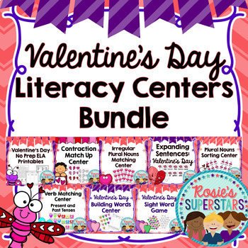Preview of Valentine's Day Literacy Centers and Printables Bundle