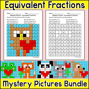 Preview of Valentine's Day Math Equivalent Fractions Center: Mystery Picture Coloring Pages