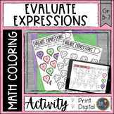 Valentines Day Evaluate Expressions Activity - Math Color Page