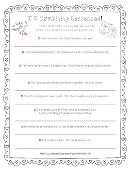 Preview of Valentine's Day FREEBIE *Combining Sentences* ELA Common Core Aligned