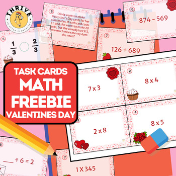 Preview of Valentines Day FREEBIE! - Math Task Cards - Centers & Stations - Multiplication