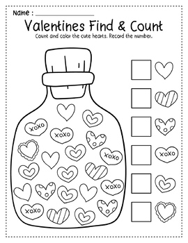 Valentines Day Find & Count Preschool Math Activities I Spy Worksheets