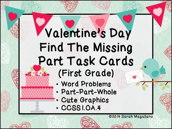 Preview of Valentine's Day Algebra Math Task Cards (First Grade)