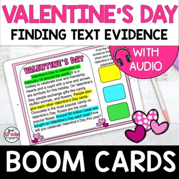 Preview of Valentines Day Finding Citing Text Evidence Reading Boom Cards Task Cards Audio