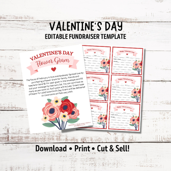 Preview of Valentines Day Flower Gram , Editable School Fundraiser Flyer Template