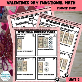 Preview of Valentines Day Flower Shop Functional Math Printable and/or Digital Unit