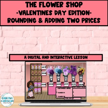 Preview of Valentines Day Flower Shop Rounding & Adding Two Prices Digital Lesson