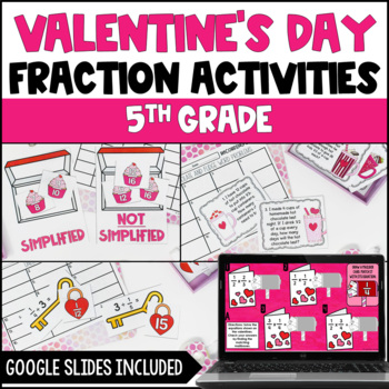 Preview of Valentine's Day Fraction Activities | Digital Valentine Math  - 5th Grade