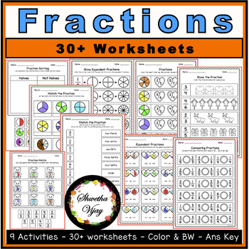 Preview of Fractions Activities No Prep Fractions Worksheets Math Unit