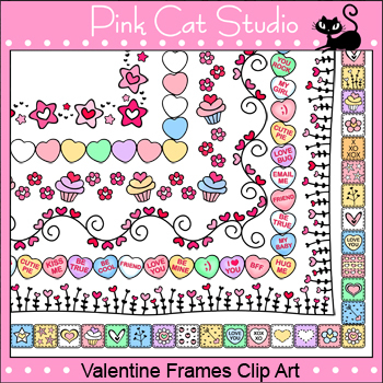Preview of Valentine's Day Clip Art Frames / Page Borders - cupcakes, candy hearts, flowers