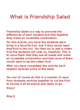 Preview of Valentines Day Friendship Salad Letter