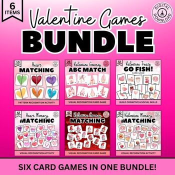 Preview of Valentines Day Games BUNDLE | Color Pattern Matching, ABC, Go Fish, Memory Match