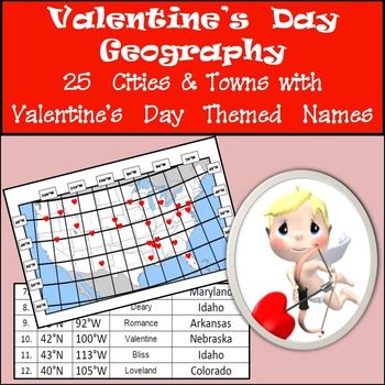 Preview of Latitude and Longitude Activity - Valentine's Day, USA