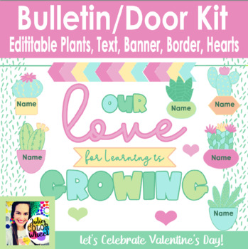Preview of Valentines Day Growing Boho Plants Bulletin Board Door Decor Kit Growth Mindset