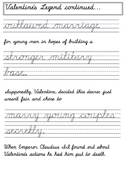 Valentines Day Handwriting Worksheets MODERN MANUSCRIPT CURSIVE (D'Nealian)