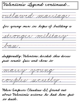 Valentines Day Handwriting Worksheets PALMER CURSIVE by Chamaine Nelson