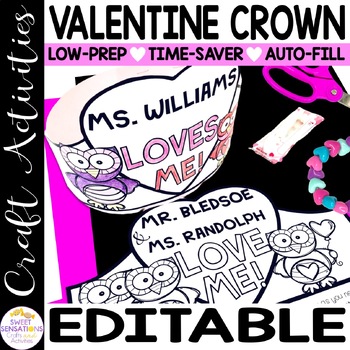 Preview of Valentines Day Hat Editable Crown and Valentine's Day Card from Teacher