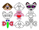 Valentines Day Heart Shape Animals Dog Raccoon Butterfly B