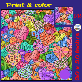 Preview of Valentines Day Hearts Zentangle Collaborative Coloring Poster Art Crafts, Puzzle