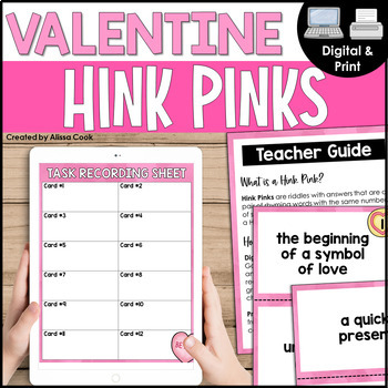 Preview of Valentines Day Hink Pinks Word Puzzles | Print & Digital | Valentine's ELA