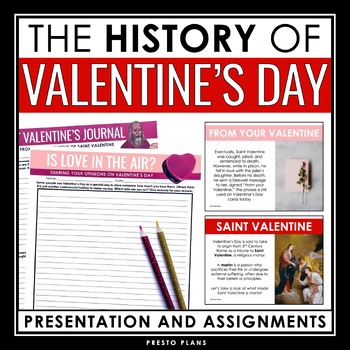 Preview of History of Valentine's Day Lesson Presentation and Creative Writing Assignments