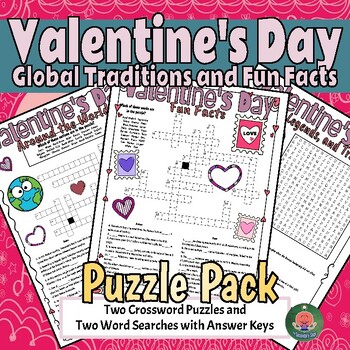 Preview of Valentines Day History and Traditions Crossword Puzzle and Word Search Pack