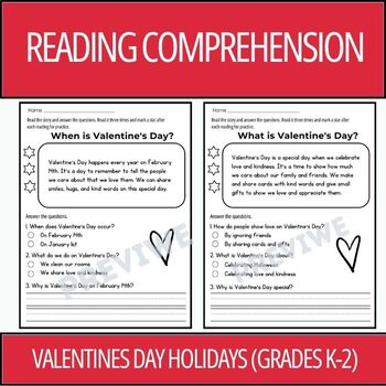 Preview of Valentines Day Holidays Reading Comprehension Passages (Grades K-2)