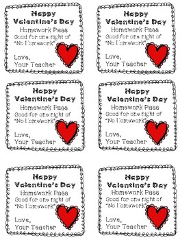 Valentine's Day Homework Passes from Teacher by Heather Johnson 33