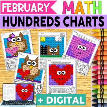 Preview of Valentines Day Hundred Charts | Math Centers | Math Review | Color by Number