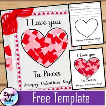 Preview of Valentines Day "I Love You to Pieces" (Free Printable template)
